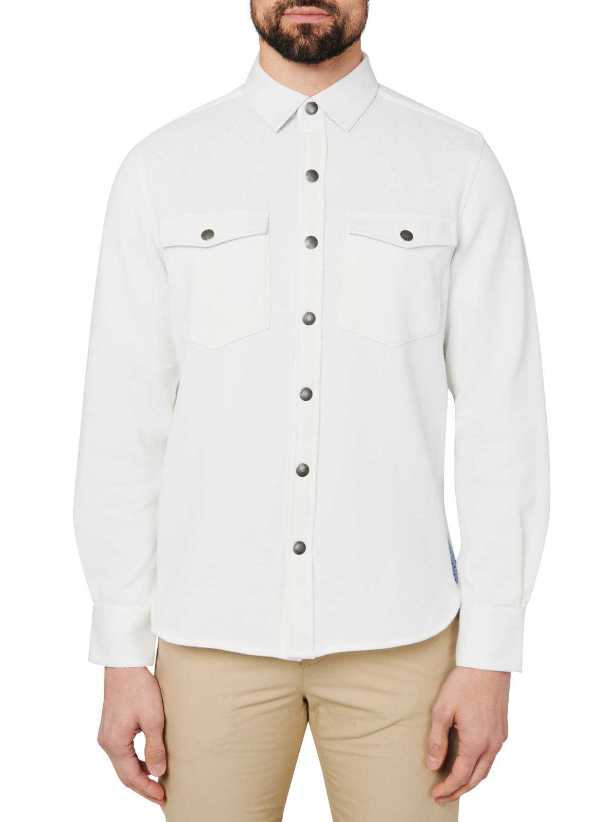 Brooklyn Brigade Solid Waffle Knit Shirt Jacket in White 