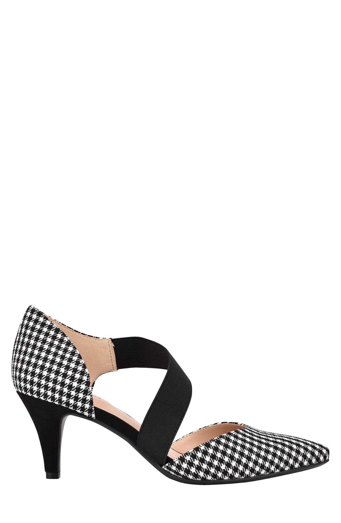 Bandolino Pointed Toe Houndstooth Print Stretch Cross Band High Heel ...
