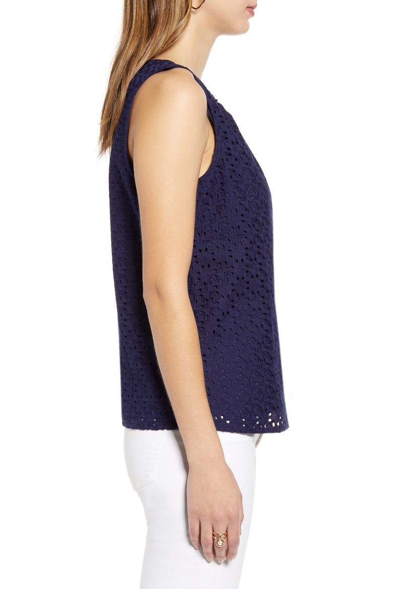 Sleeveless Eyelet Shell, Alternate, color, NAVY PEACOAT