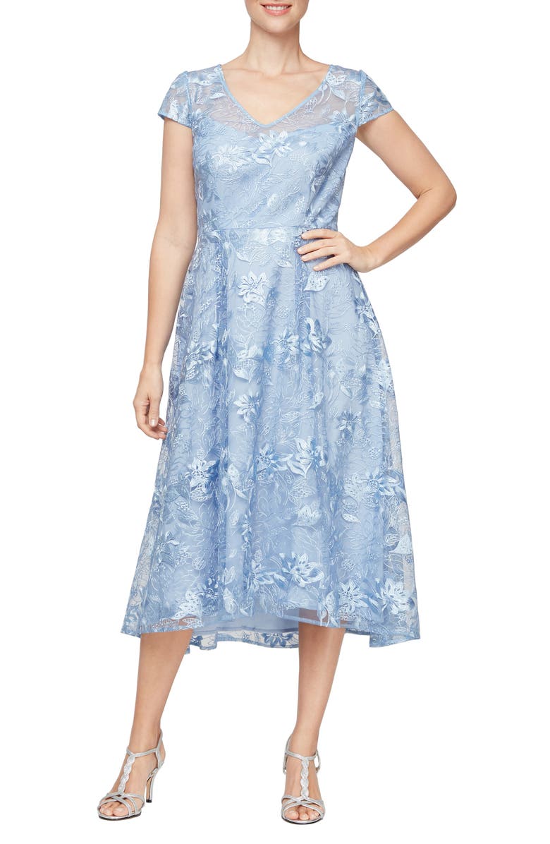 Alex & Eve Embroidered Cap Sleeve Cocktail Dress, Main, color,