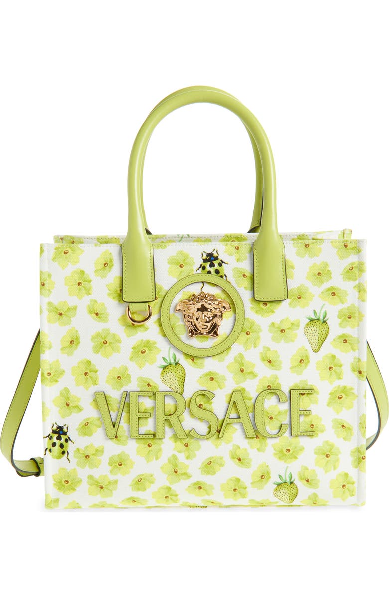 Versace Small Strawberry Canvas Medusa Tote, Main, color,