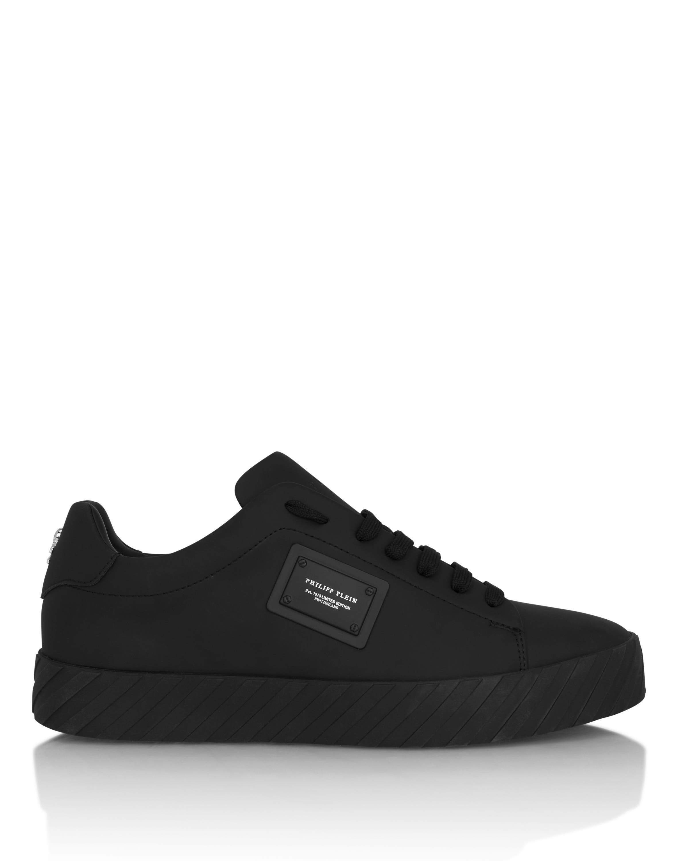 Nappa Leather Low-Top Sneakers Placca Unisex, Alternate, color, black/black