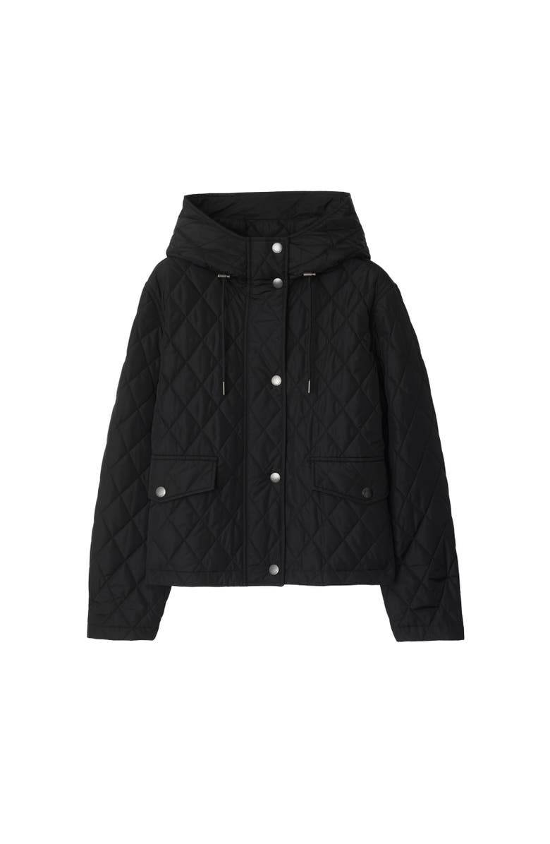 Burberry Cropped Quilted Nylon Hooded Jacket, Alternate, color, Black