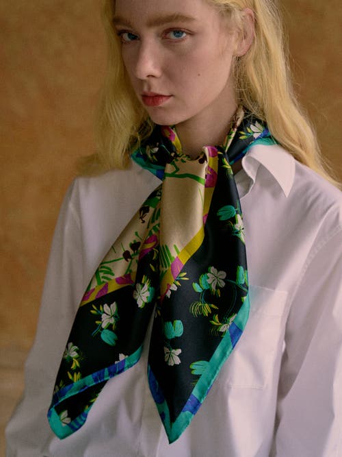 Lost Pattern Nyc Floral Tapestry Large Silk Scarf In Multi