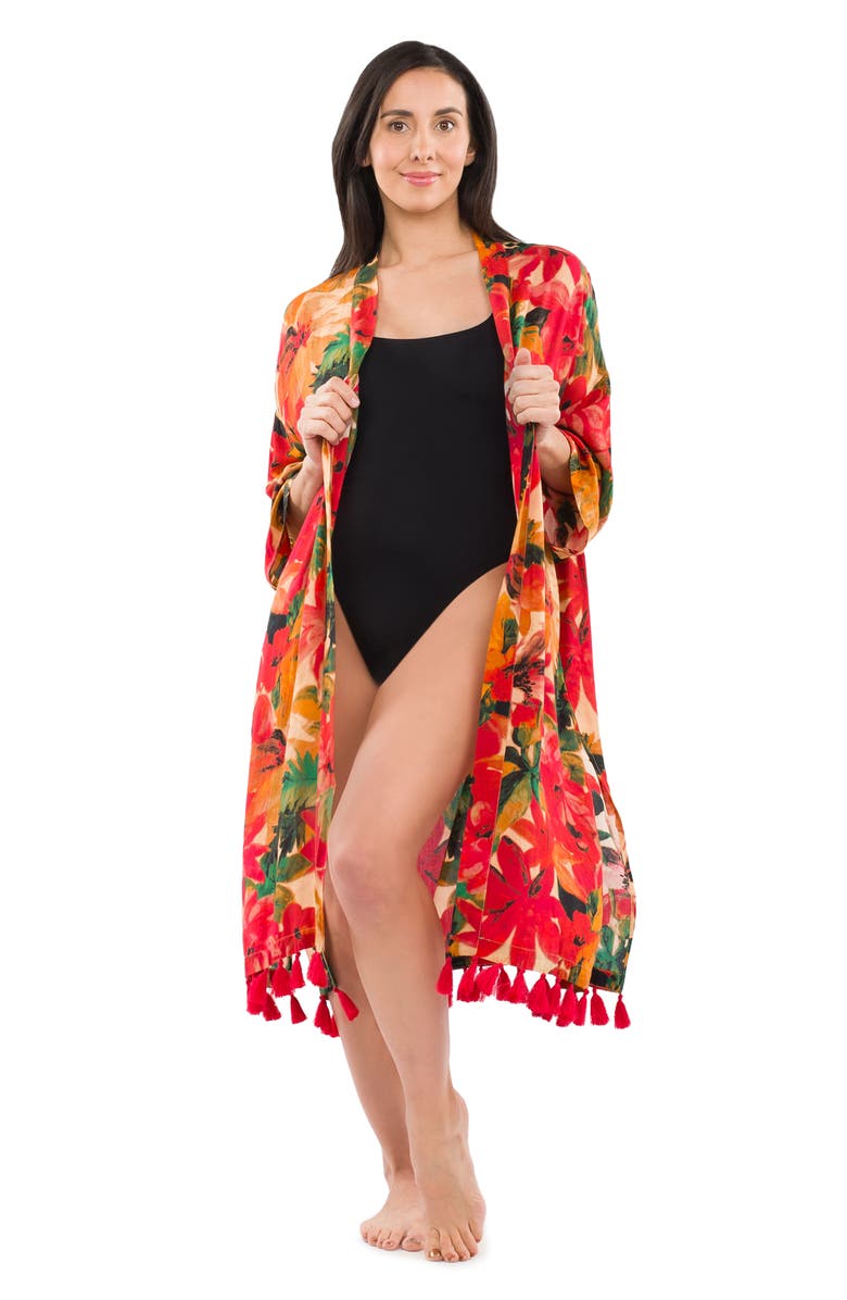 Patricia Nash Floral Tassel Trim Ruana, Alternate, color, Print