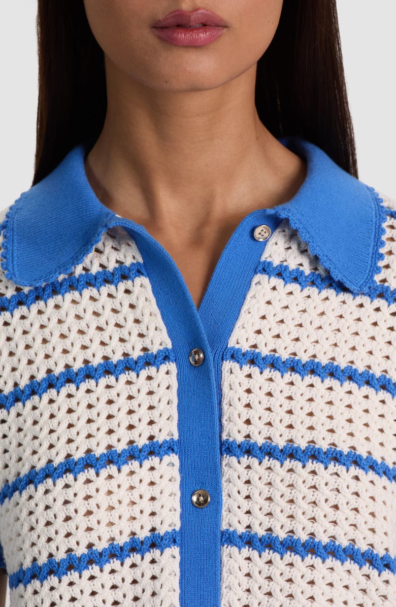 Alice + Olivia Randall Open Stitch Cotton Blend Cardigan, Alternate, color, Blue Iris/ White
