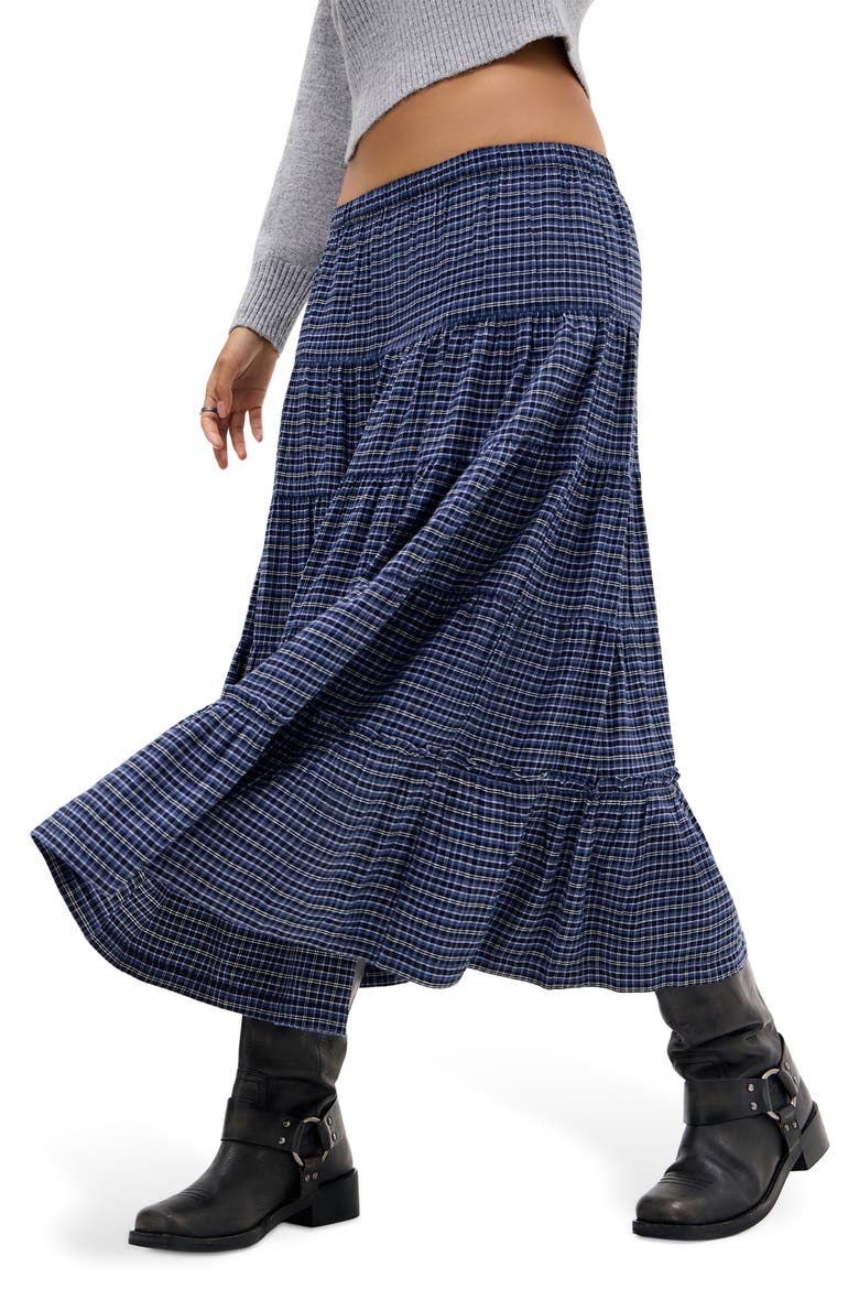 Becks Smocked Tiered Cotton Midi Skirt, Alternate, color, BLUE