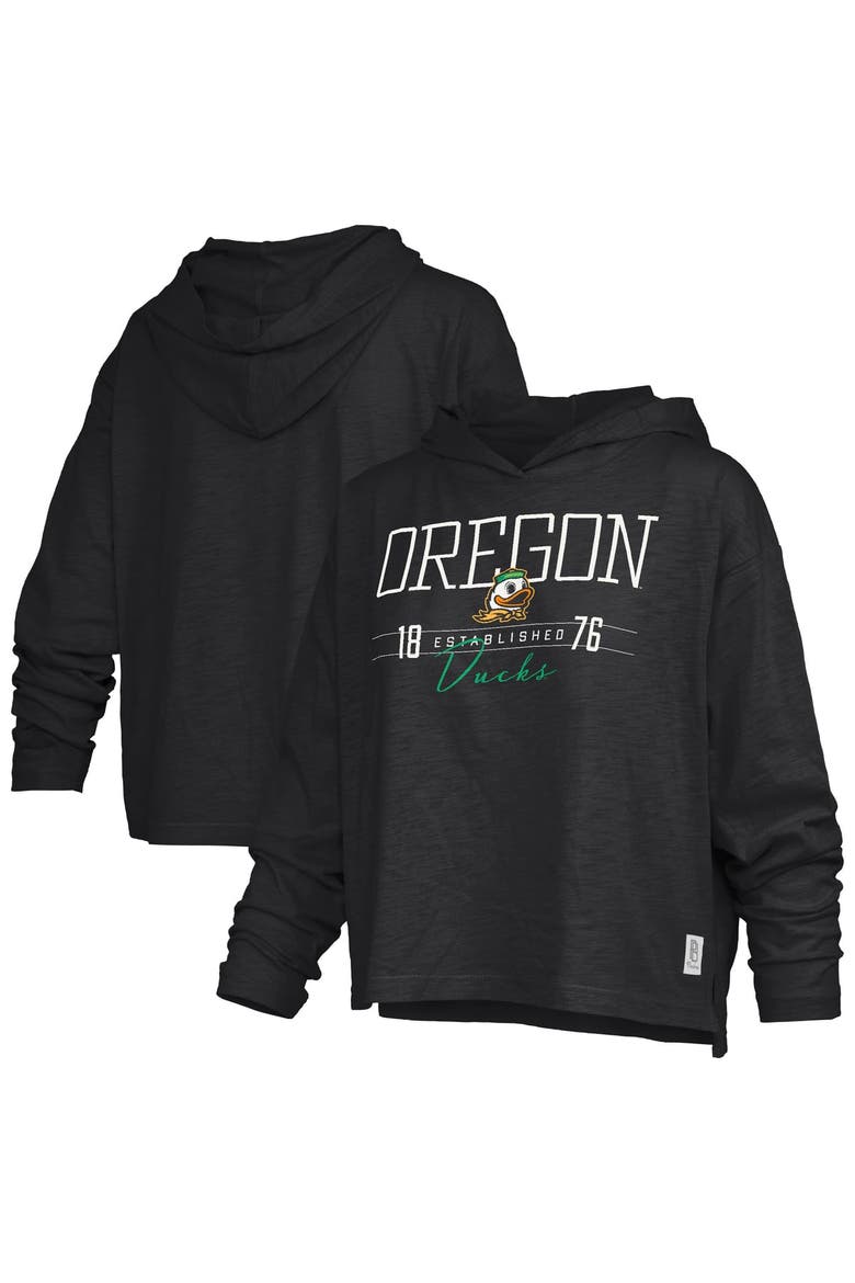 Women's Pressbox  Black Oregon Ducks Castillo Slub Waist Length Long Sleeve Hooded T-Shirt, Main, color, Black