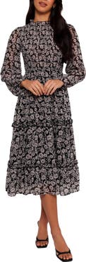 Petal & Pup Edwina Floral Long Sleeve Tiered Midi Dress