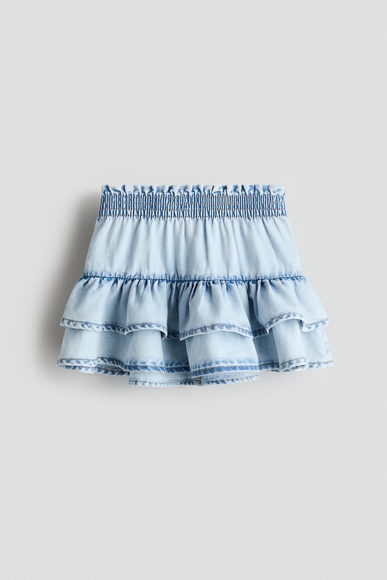 Tiered Denim Skirt, Main, color, Light denim blue