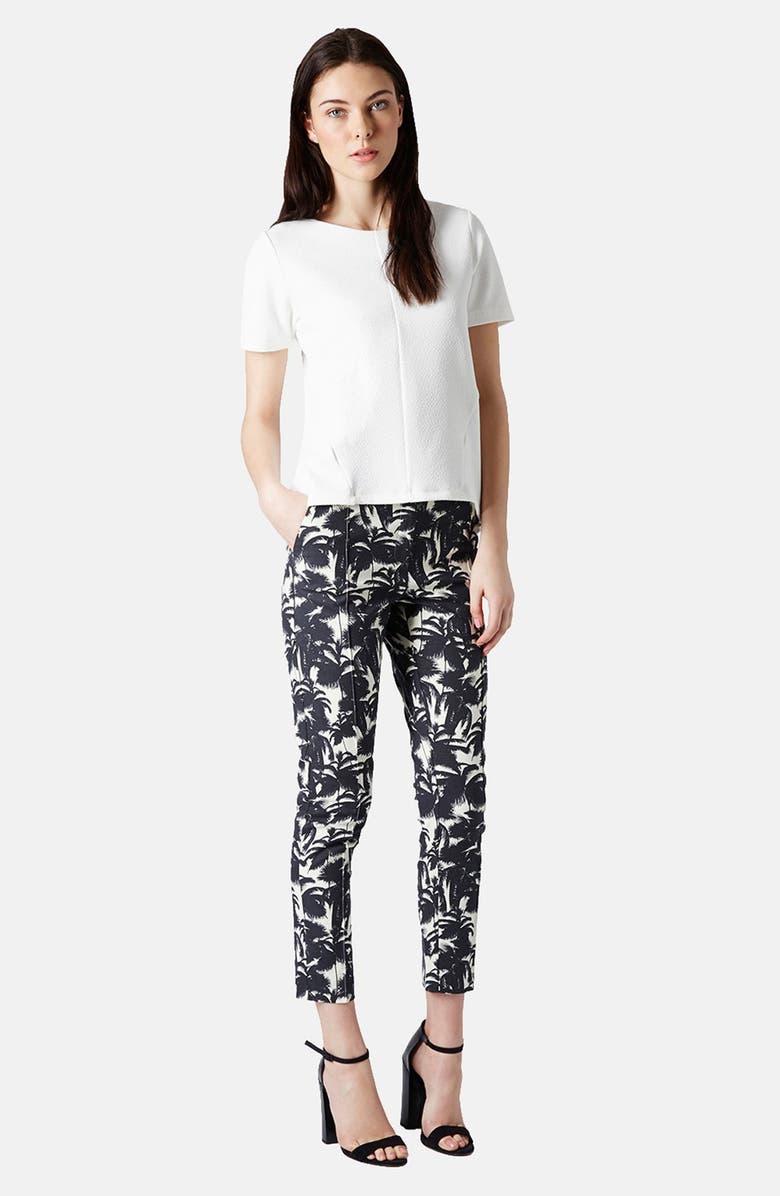 Topshop Palm Print Cigarette Pants, Alternate, color, 