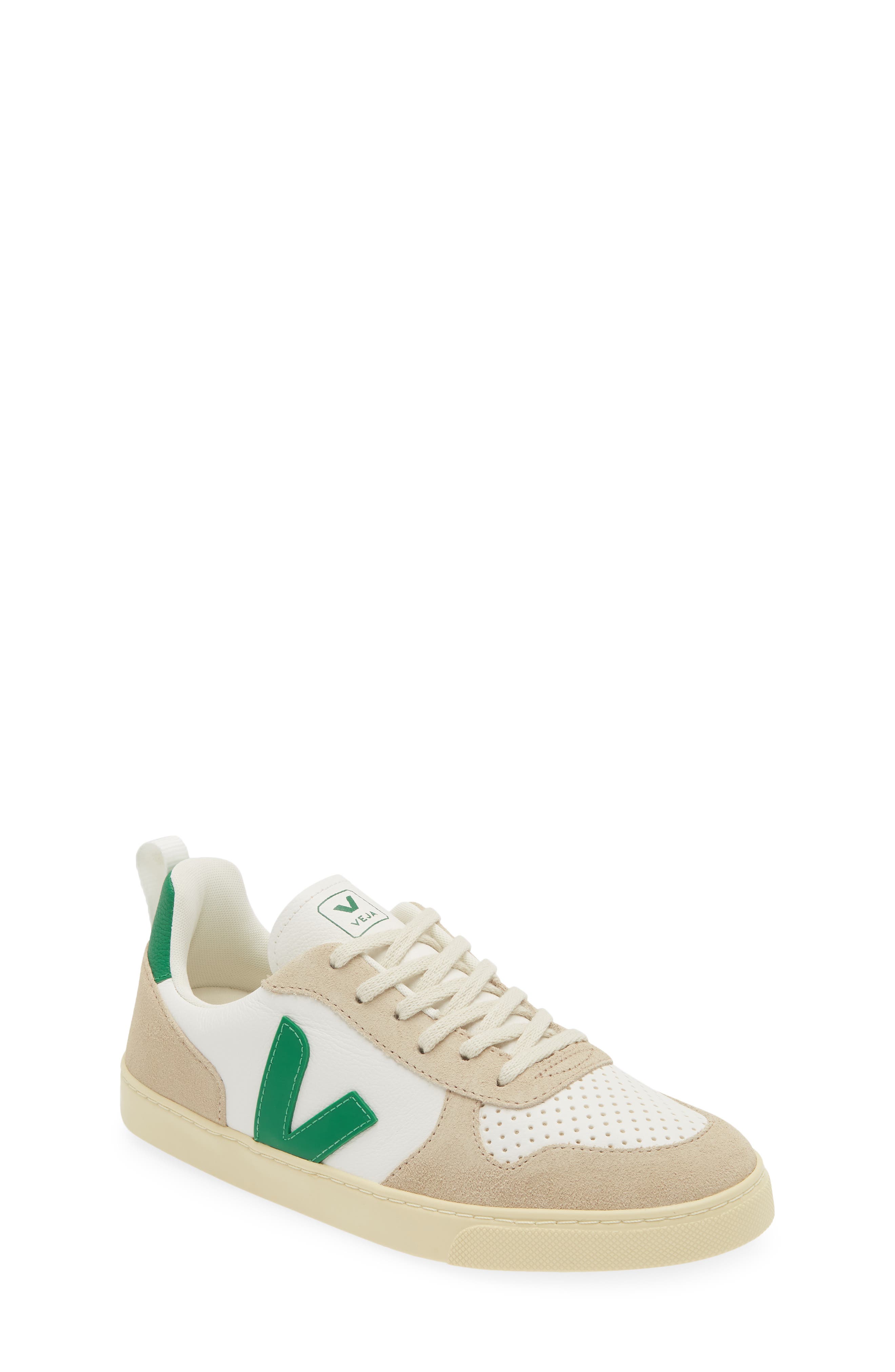 Veja Kids' Small V-10 L ChromeFree<sup>™</sup> Sneaker, Main, color, Extra-White/ Emeraude/ Almond