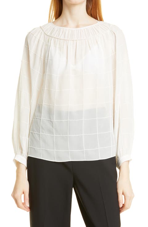 Chiffon Grid Sheer Long Sleeve Silk Top