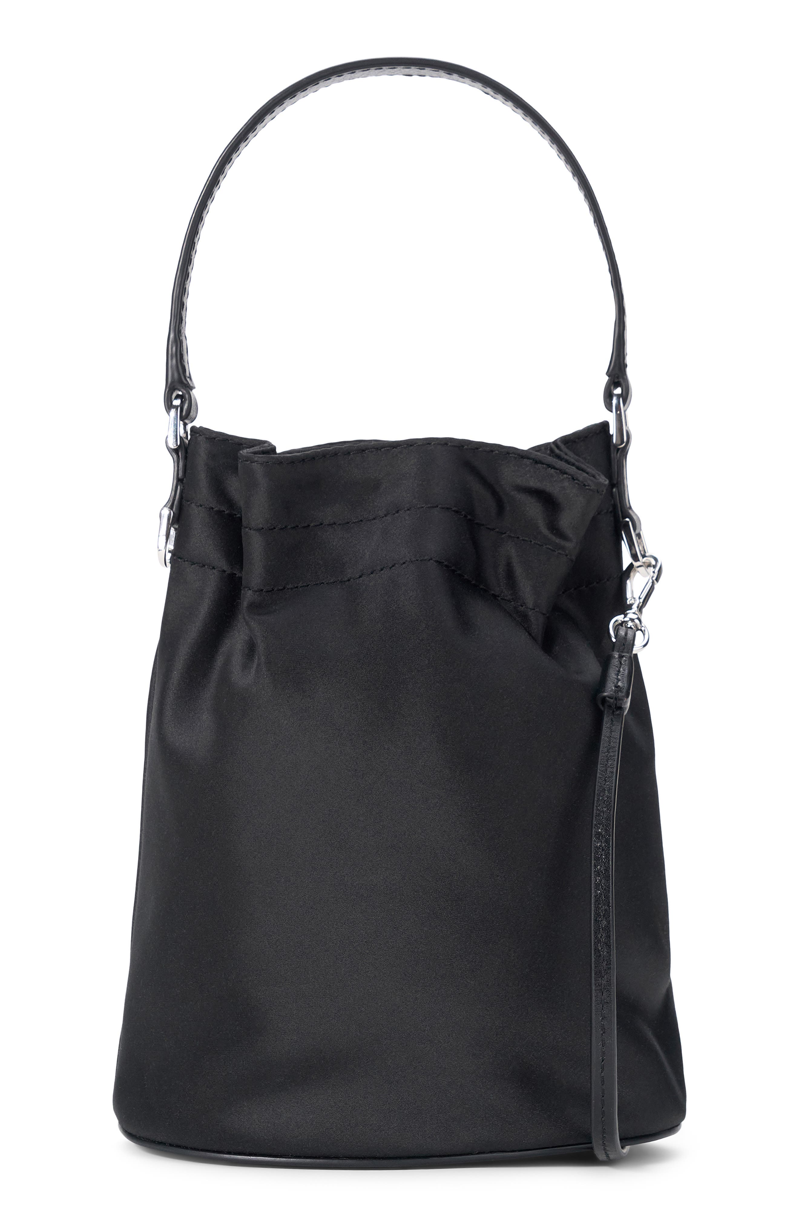 STAUD Lila Satin Mini Bucket Bag, Alternate, color, Black