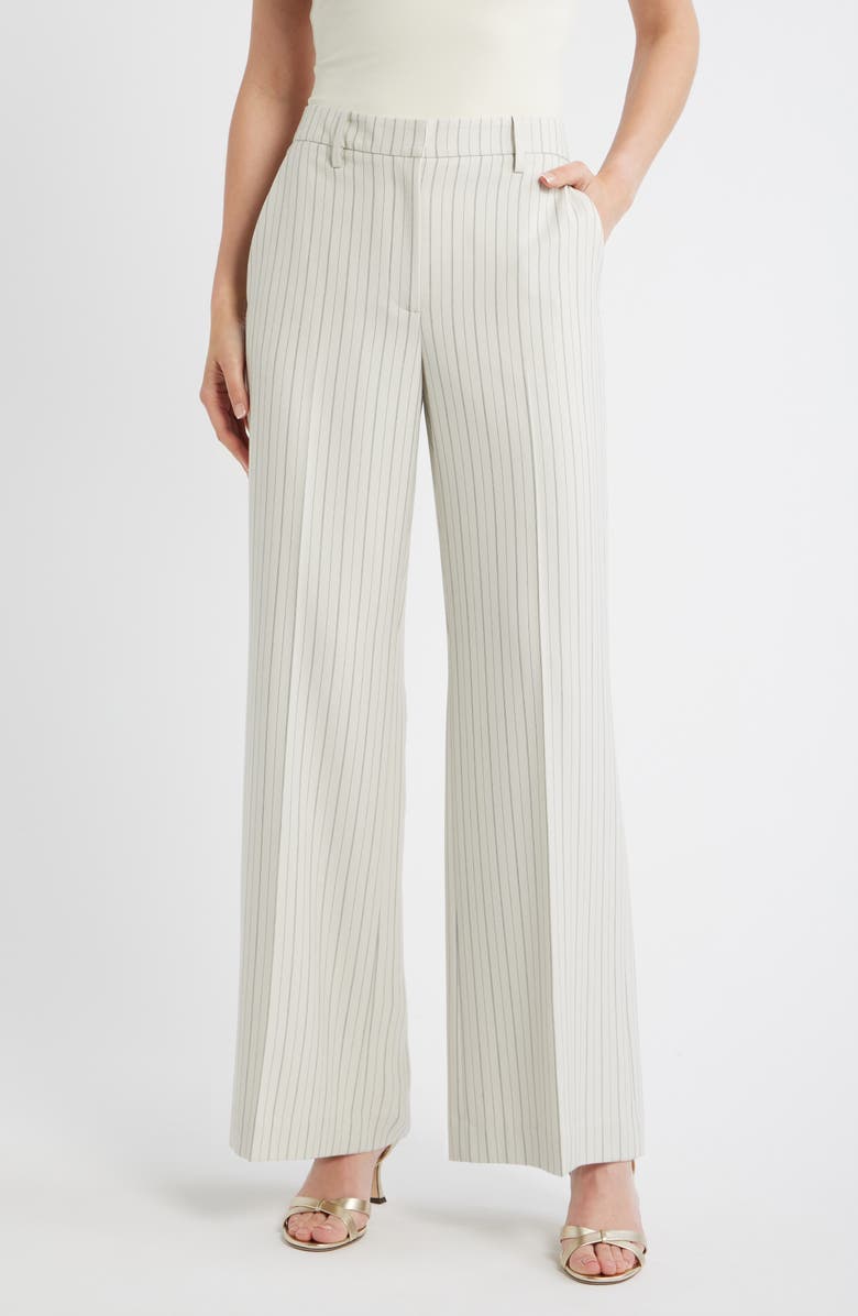 Elie Tahari The Liliana Stripe Wide Leg Pants, Main, color, Tan With Black Pinstripe