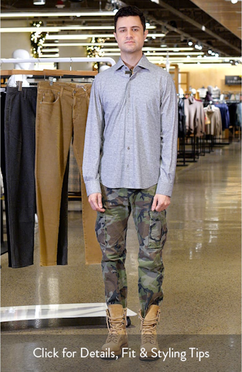 Jagged Heathered Herringbone Print Knit Nylon Blend Dress Shirt, sales video thumbnail