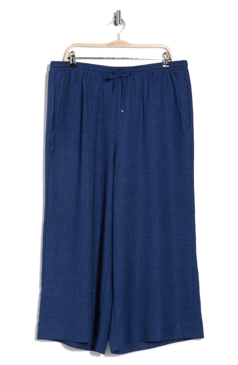 MAX STUDIO Drawstring Waist Crinkle Crop Wide Leg Pants, Alternate, color, Cobalt