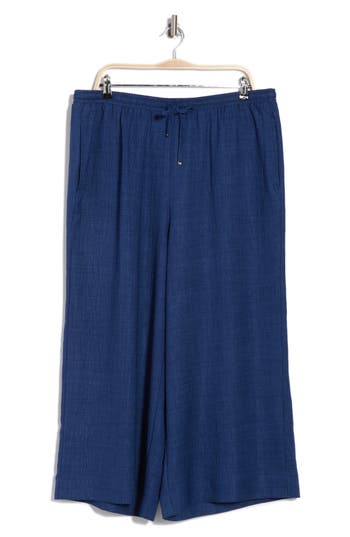 Shop Max Studio Drawstring Waist Crinkle Crop Wide Leg Pants