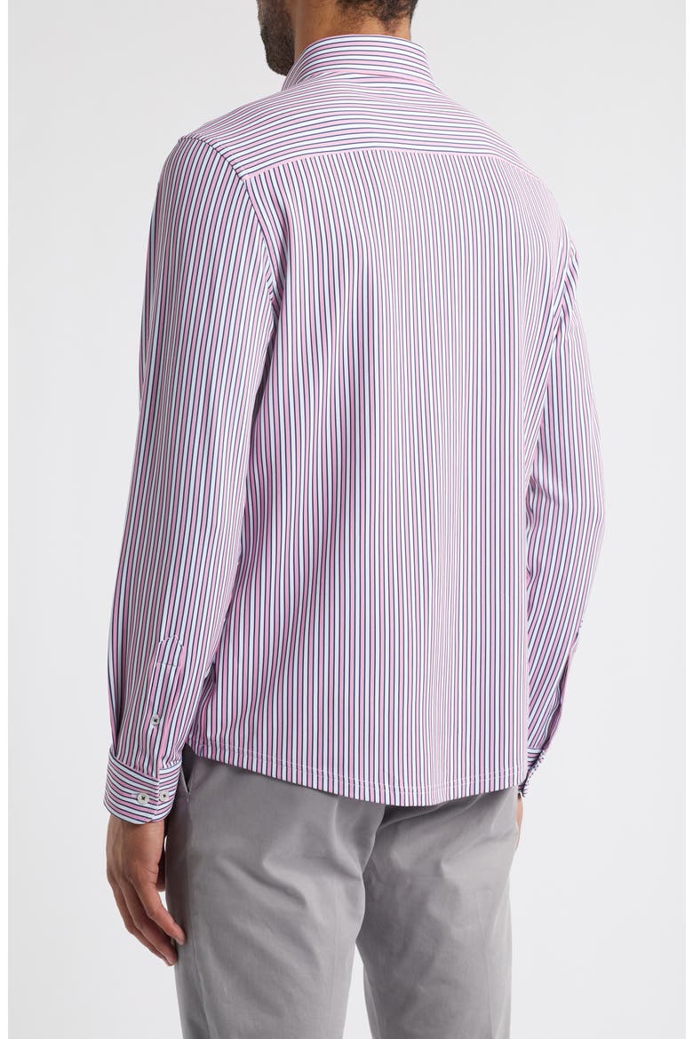 Trim Fit Techno Stretch Stripe Performance Button-Up Shirt, Alternate, color, MED PINK