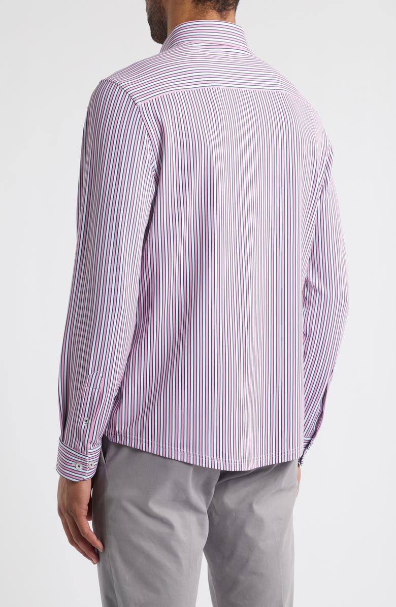 Stone Rose Trim Fit Techno Stretch Stripe Performance Button-Up Shirt, Alternate, color, Med Pink
