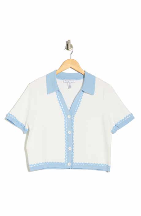 Ellen Tracy Stripe Lace Trim Short Sleeve Cardigan
