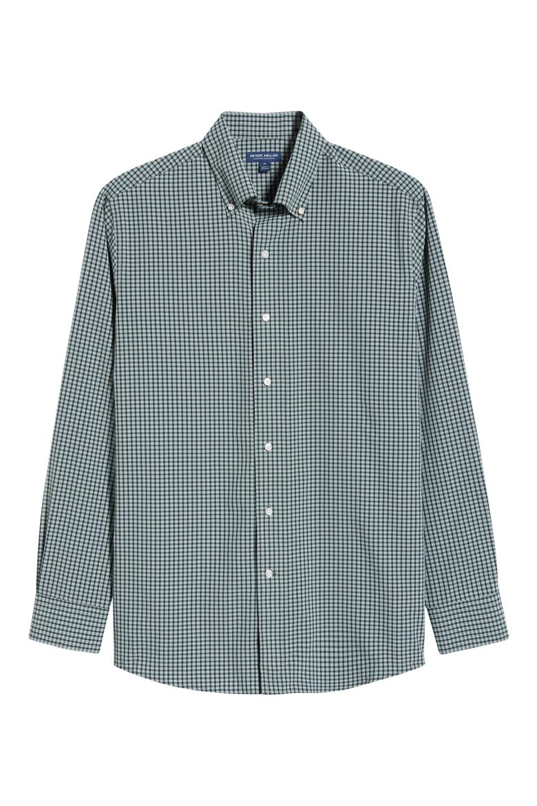Eugene Tailored Fit Check Performance Poplin Button-Down Shirt, Alternate, color, DARK OLIVE