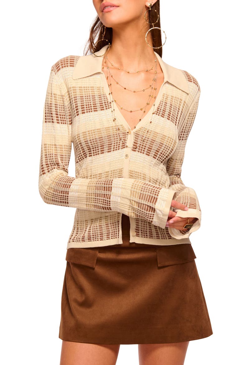 Ivana Plaid Cotton Blend Cardigan, Main, color, LIGHT BONE COMBO