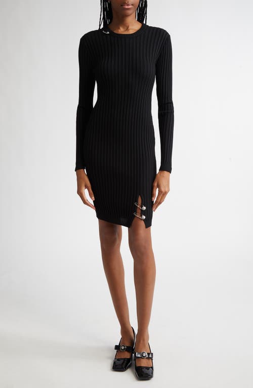 Versace Safety-pin Slit Vanise Knit Mini Dress In Black