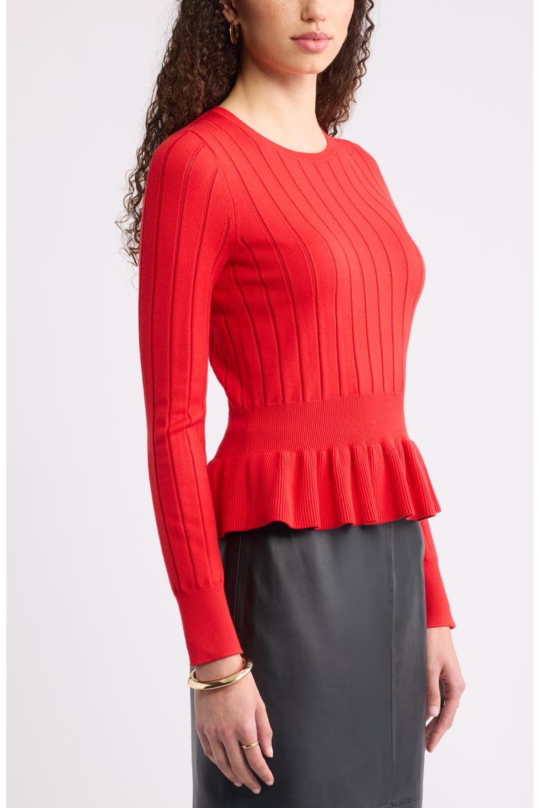 Ruffled Peplum Sweater, Alternate, color, RED GOJI
