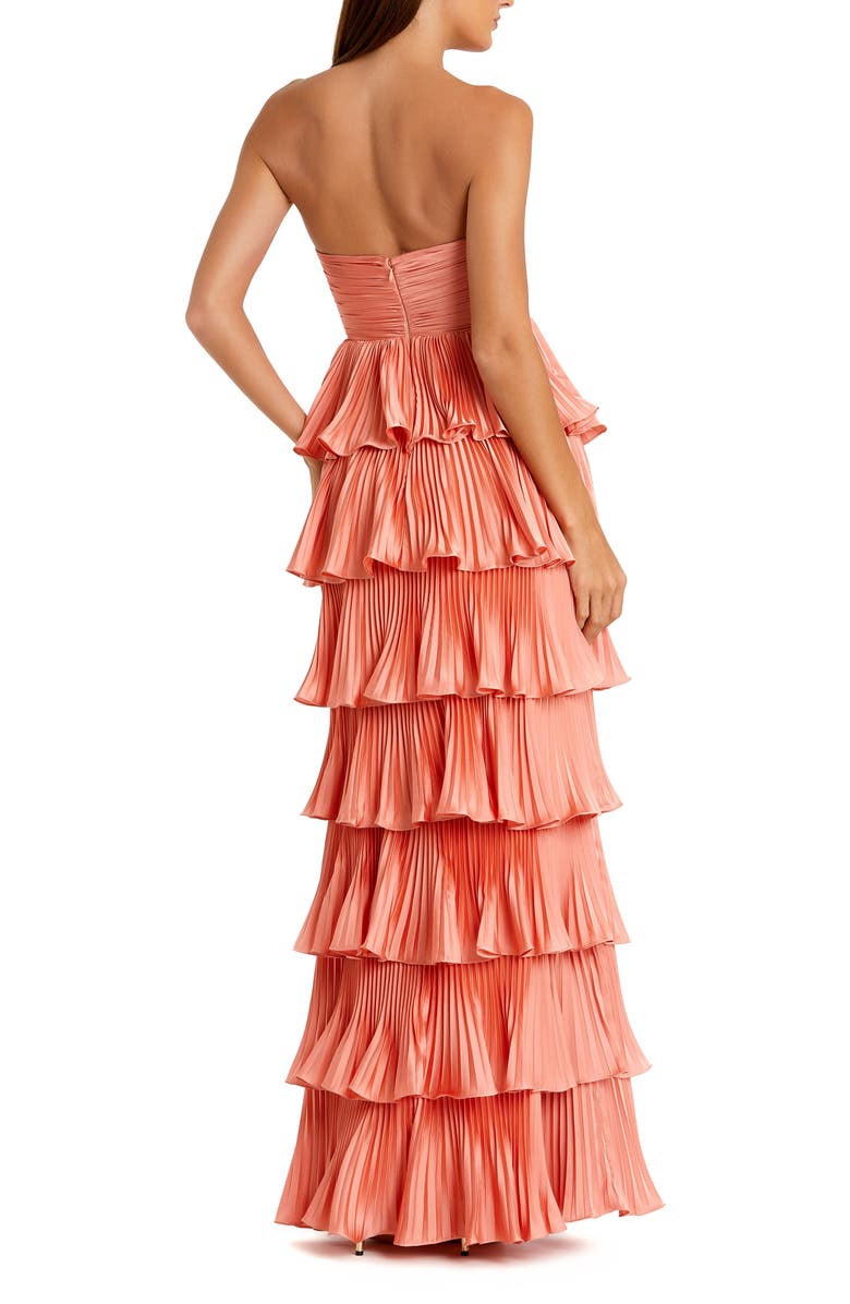 Mac Duggal Women's Pleated Charmeuse Strapless Tiered Ruffle Gown, Alternate, color, Terra Cotta