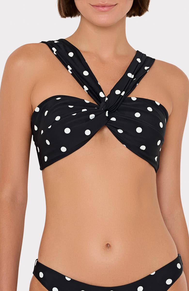 Milly Olivia Polka Dot Twist Front Bikini Top, Main, color, Black/ White