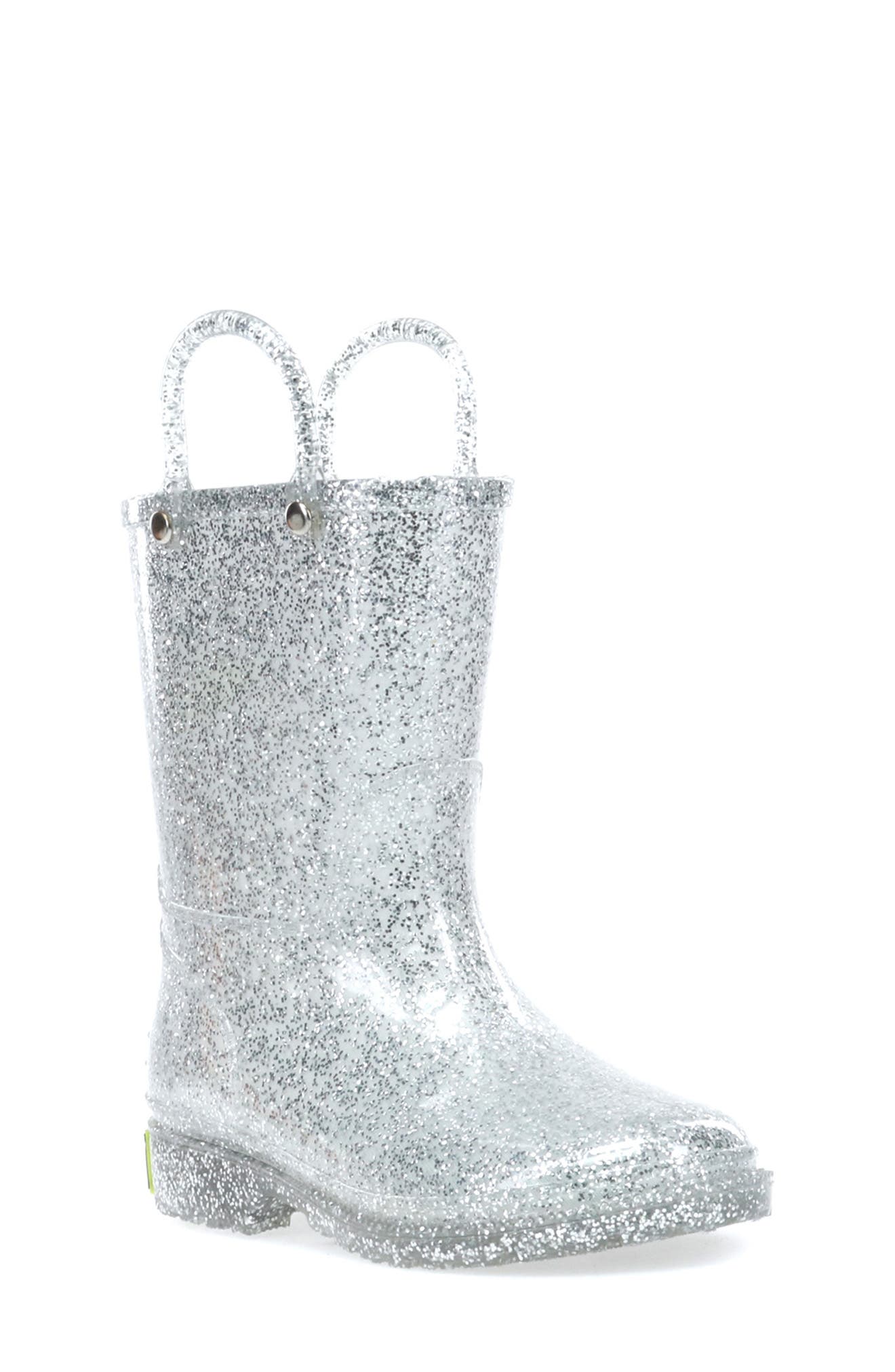 Western Chief Glitter Waterproof Rain Boot, Main, color, Silver