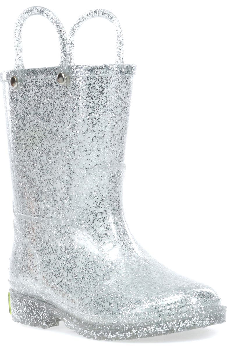 Western Chief Glitter Waterproof Rain Boot, Main, color, Silver