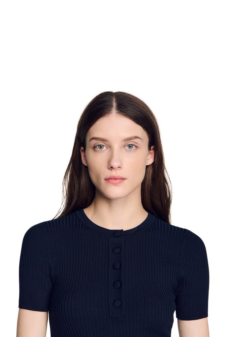 Ribbed short-sleeved sweater, Alternate, color, Navy blue