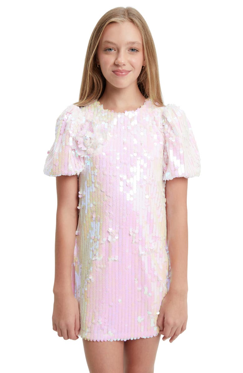 Bardot Junior Kids' Giselle Puff Sleeve Sequin Minidress, Alternate, color, 