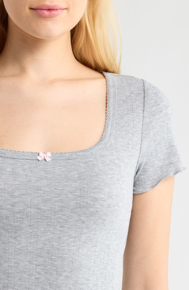 Open Edit Pointelle Knit Short Pajamas, Alternate, color, Grey Heather