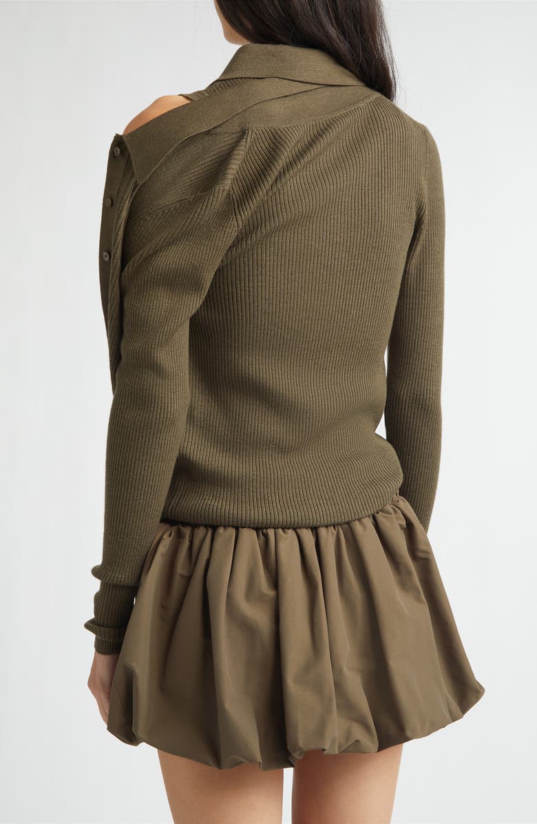 MONSE Fold-Up Slim Merino Wool Rib Cardigan, Alternate, color, Teak