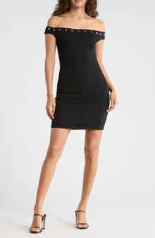 Madden Girl Grommet Trim Off the Shoulder Cap Sleeve Minidress