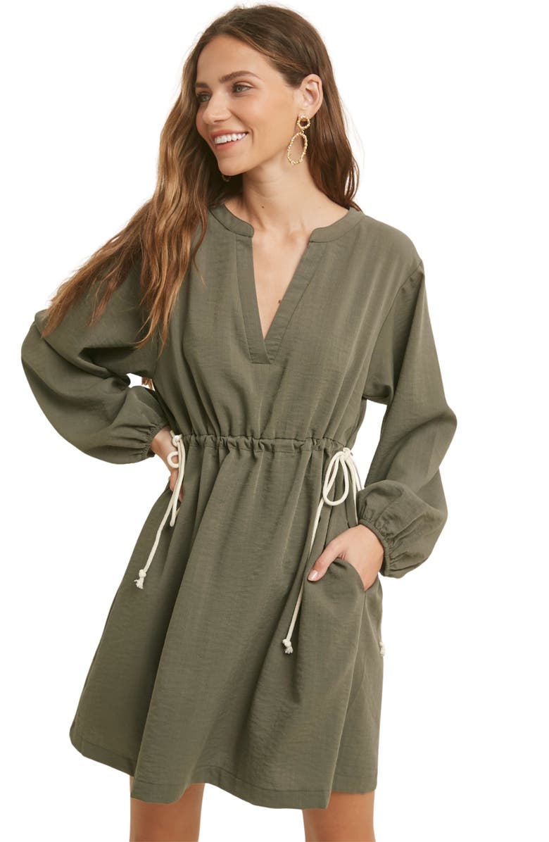 WISHLIST Long Sleeve Drawstring Dress, Alternate, color, Green Olive