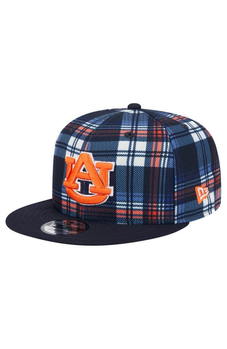 New Era Men's New Era Navy Auburn Tigers Plaid 9FIFTY Snapback Hat, Main, color, Navy