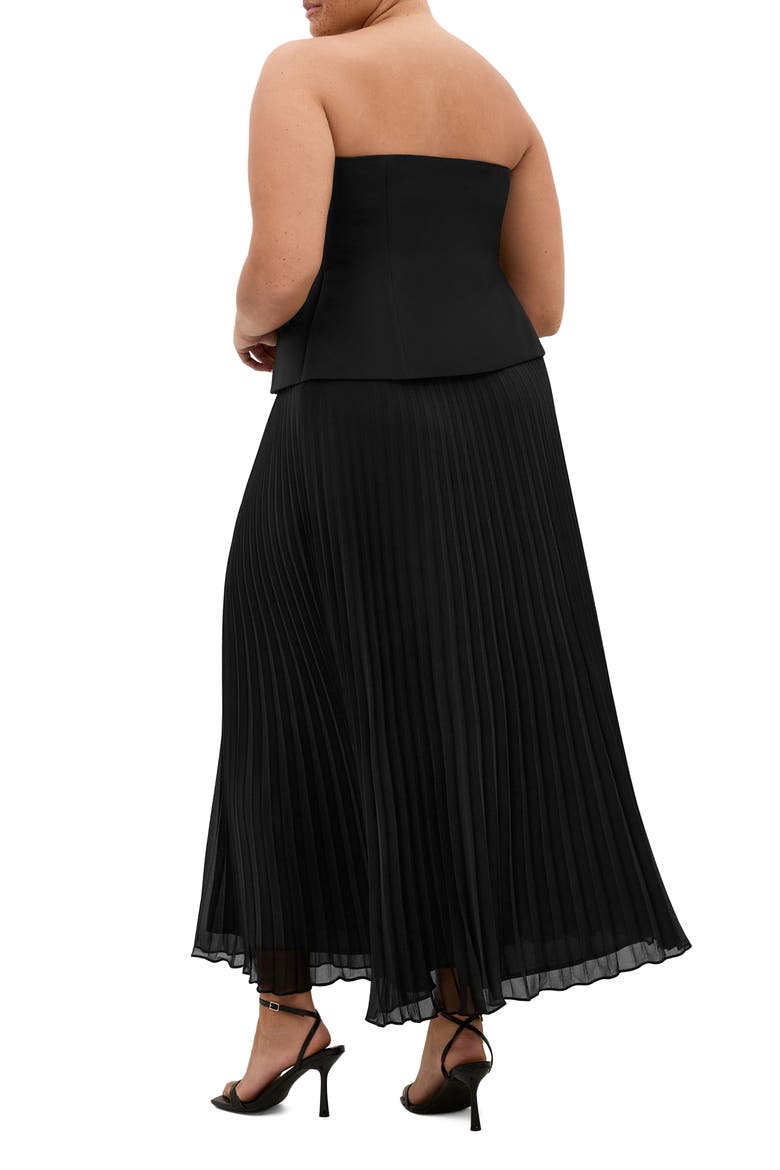 Loretta Strapless Pleated Maxi Dress, Alternate, color, BLACK