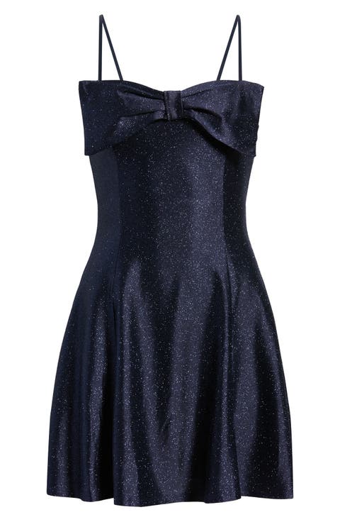 Glitter Bow Front Sleeveless Minidress
