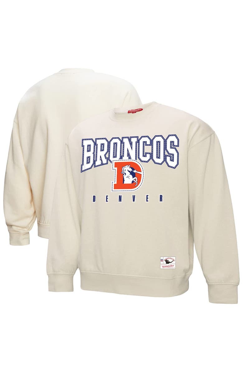 Mitchell & Ness Women's Mitchell & Ness Cream Denver Broncos Fandom Fleece Pullover Sweatshirt, Alternate, color,