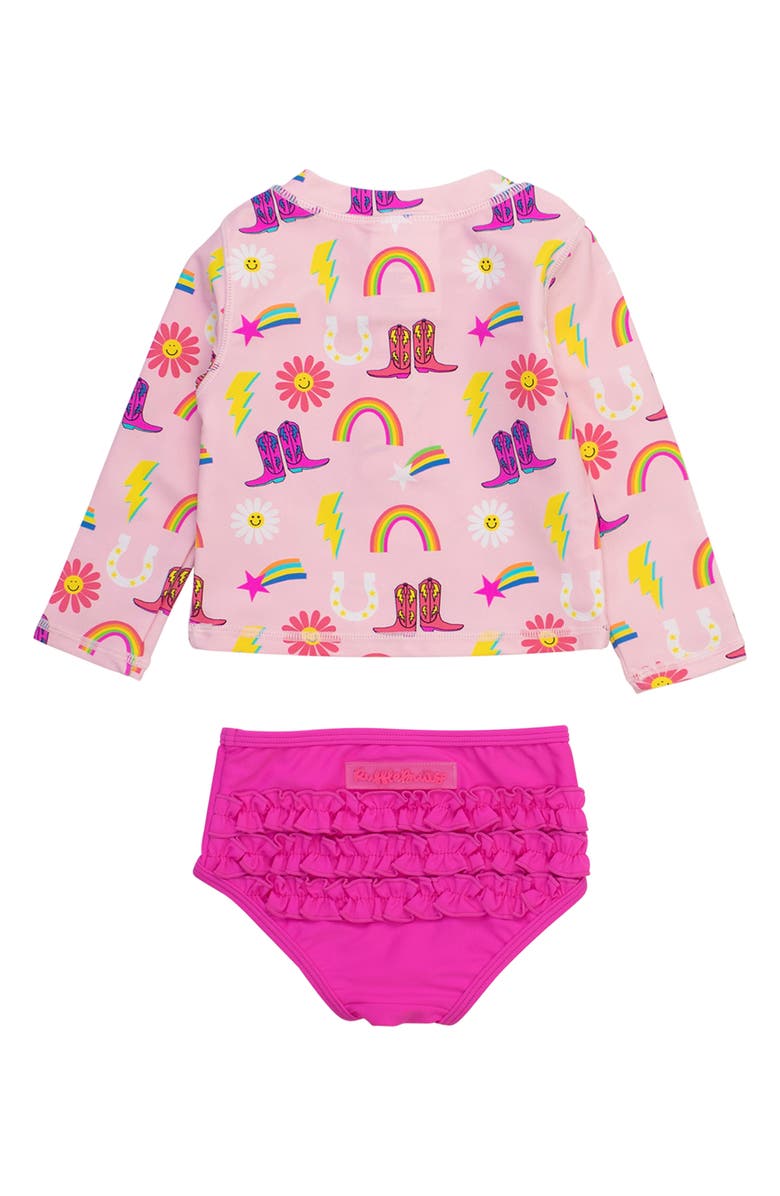 RuffleButts Cowgirl Cutie Two-Piece Rashguard Swimsuit, Alternate, color, Pink