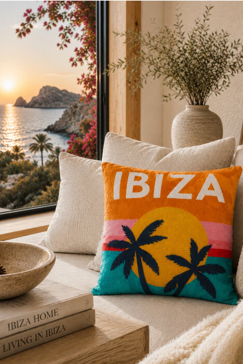 Ibiza - Needlepoint Travel Inspired Pillow, Alternate, color, Ibiza