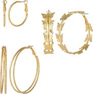 Jessica Simpson 3-Piece Gold-Tone Hoop Earring Set with Butterfly Details