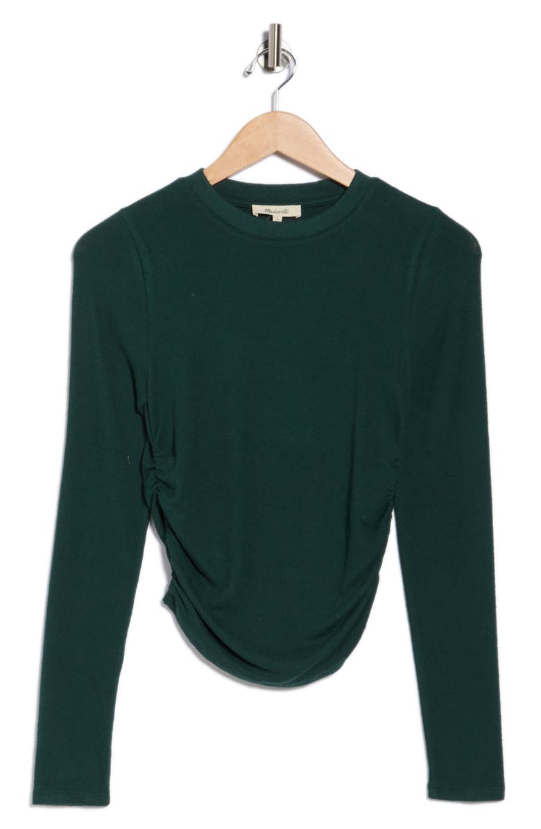 Madewell Long Sleeve Ruched Brushed Jersey Top, Alternate, color, Smoky Spruce