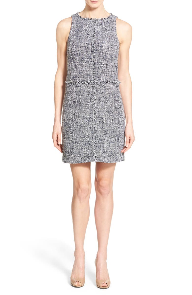 MICHAEL Michael Kors Fray Trim Sleeveless Tweed Sheath Dress, Main, color, 
