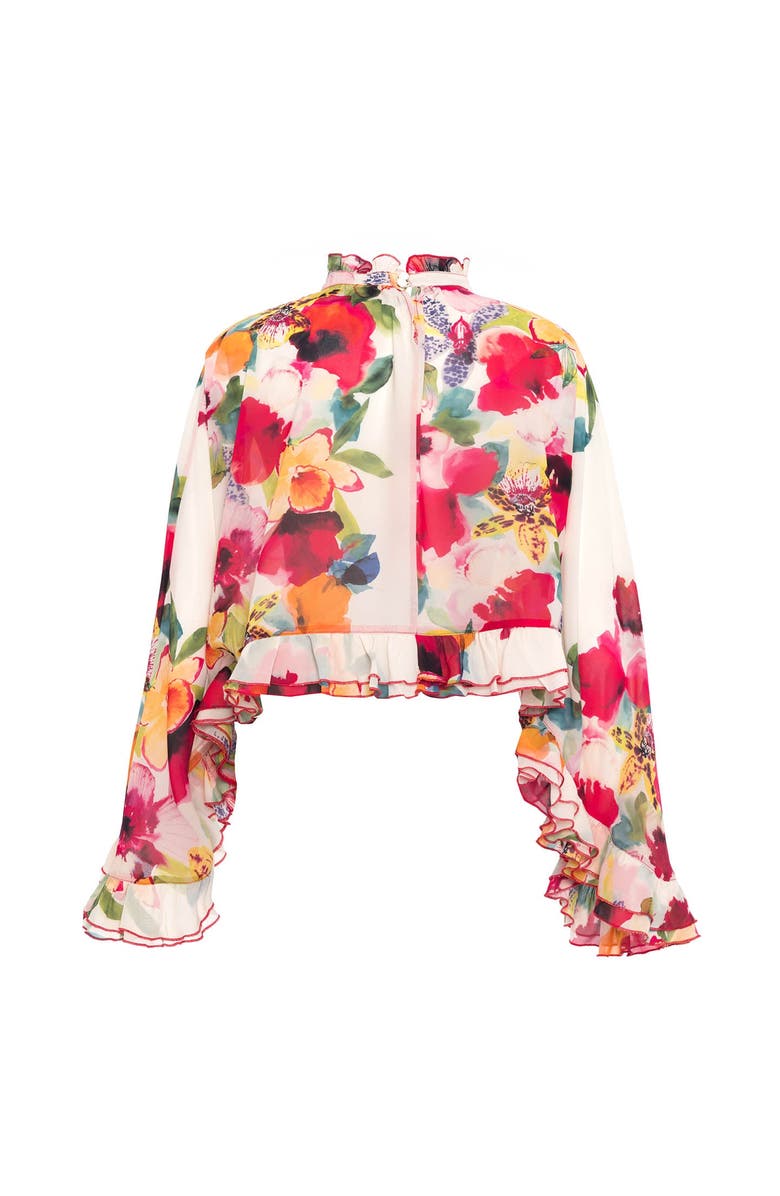 THEO The Label Theia Orchid Print Ruffle Blouse, Alternate, color, Mandarine Flower
