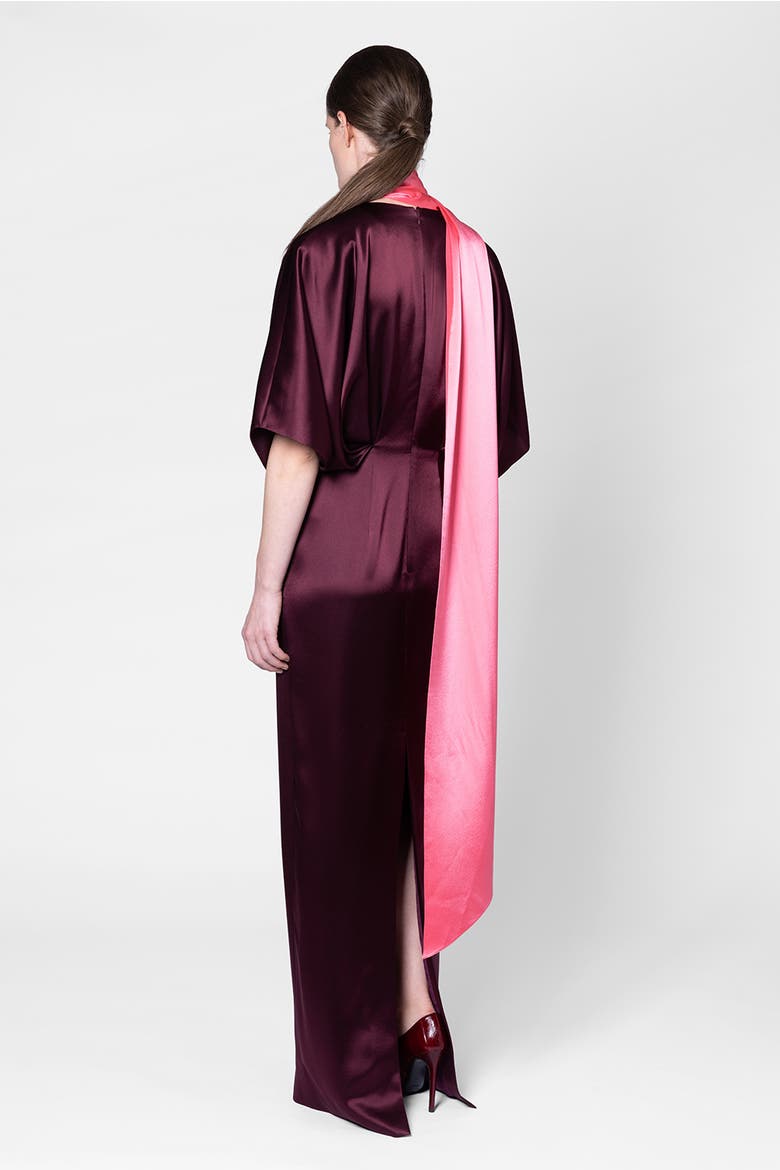 Satin Sami Dress With Contrast Scarf, Alternate, color, Calliope/Peau